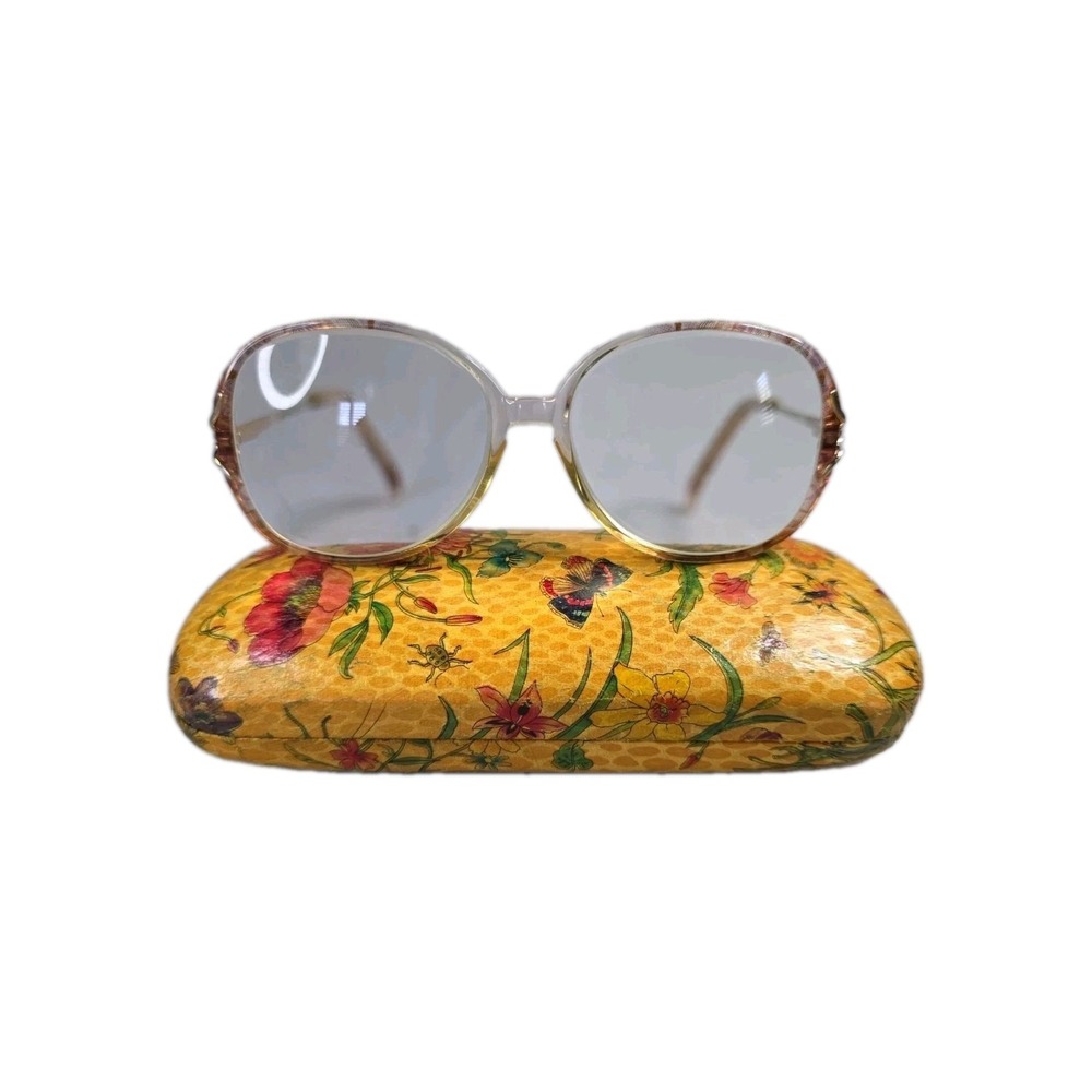 Vintage 1980s Marcolin Italy Oversized Clear Floral Eyeglass Frames w/ Hard Case